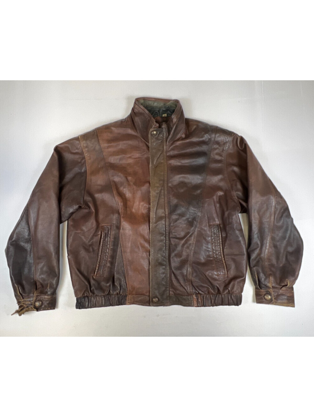 Ash Creek Trading Vintage Brown Leather Bomber Jacket Mens XL Paisley Lining